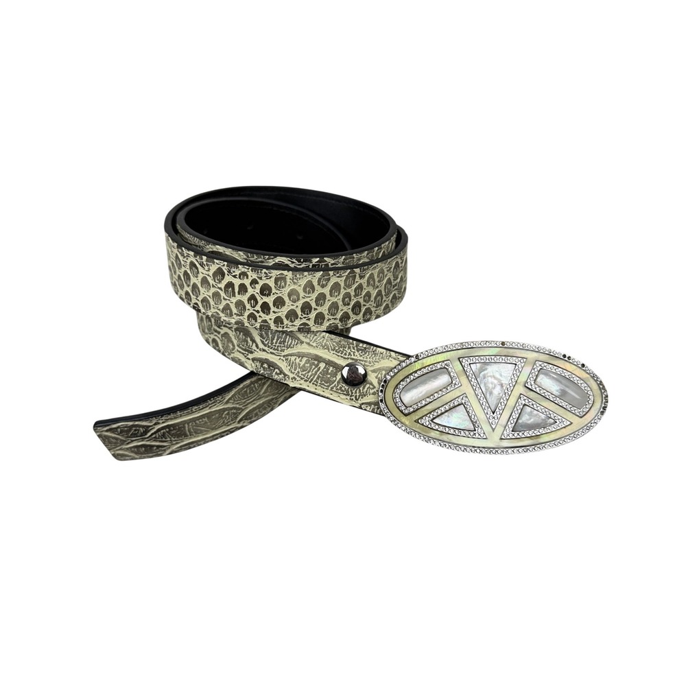 Cabi Belt Womens XS Cream Snakeskin Print Rhinestone Buckle Embossed Leather